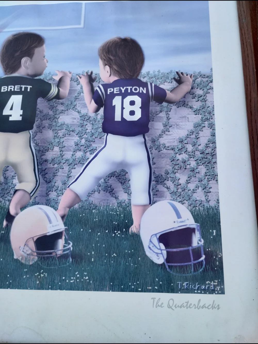 Framed Kurt Warner, Brett Farve, Payton Manning Football Art Print